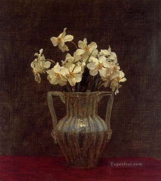 Narcisos en un jarrón de vidrio opalino pintor de flores Henri Fantin Latour Pinturas al óleo